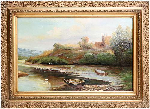 Картина "Лодки на берегу" (Картон, масло - Западная Европа(?), конец XIX века) природы, встречающей новый день Иллюстрации инфо 1842k.
