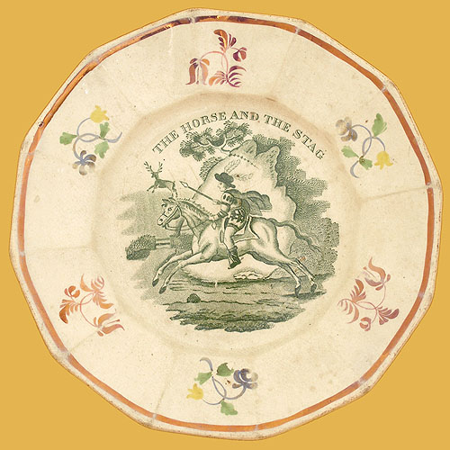 Тарелка "The Horse and the Stag" (Фаянс, деколь - Середина XIX века) тона: голубой, розовый, сиреневый, желтый инфо 2437k.