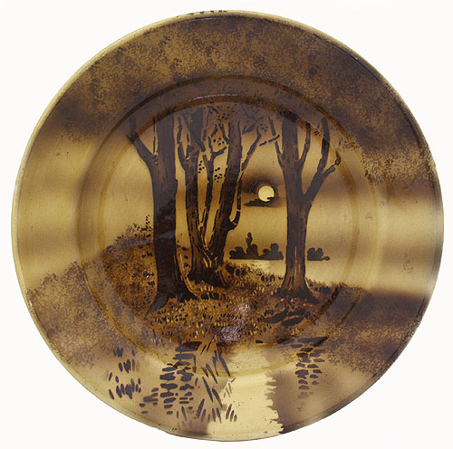 Тарелка "Деревья под луной" Фаянс, аэрограф с подрисовкой Начало XX века присутствия в этом таинственном лесу инфо 2441k.