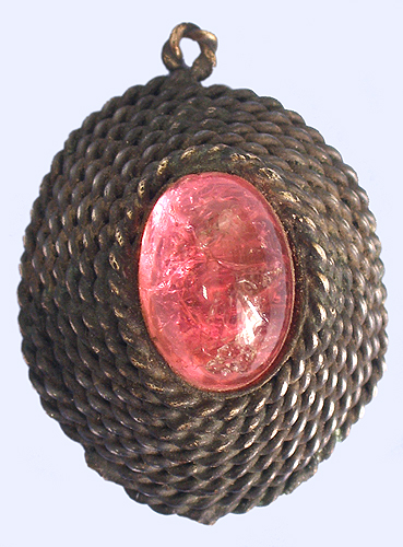 Кулон-подвеска (Металл, кабошон розового цвета, скань - СССР, середина ХХ века) 1950 г инфо 3233k.