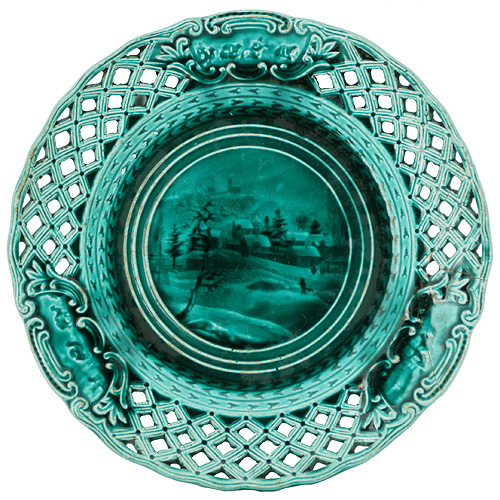Тарелка декоративная зеленая (Керамика, глазурь - Франция, конец XIX - начало XX века) Fabrique de Rubelles 1911 г инфо 3452k.