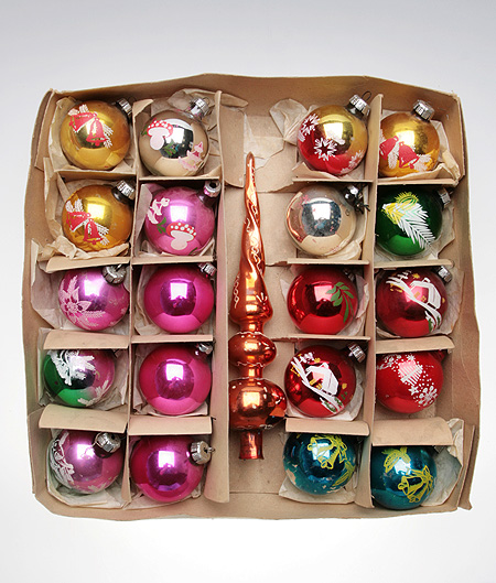 Шары - комплект из 21 елочной игрушки (стекло, роспись), ГДР, вторая половина ХХ века 1960 г инфо 2709n.