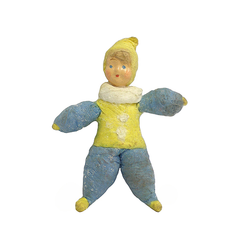 Елочная игрушка "Арлекин в желто-голубом костюме" Вата, папье-маше СССР, 50-е годы XX века 9 см Сохранность очень хорошая инфо 2750n.