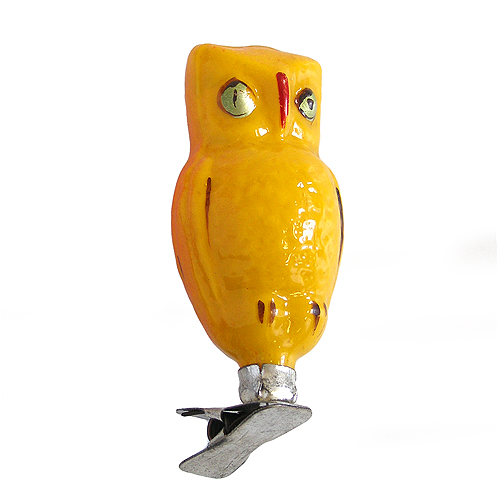 Елочная игрушка "Сова желтая" на прищепке Стекло, роспись Россия, 50-е годы XX века 3 см Сохранность очень хорошая инфо 6258n.