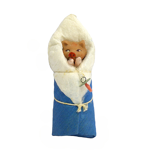 Елочная игрушка "Малютка-поросёнок в синем конверте" (Вата, папье-маше - СССР, 80-е годы XX века) 2,5 см Сохранность очень хорошая инфо 6278n.